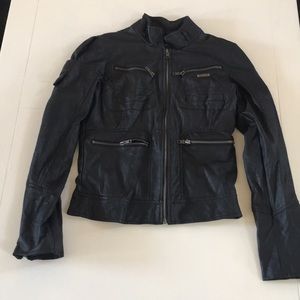 A black leather biker jacket